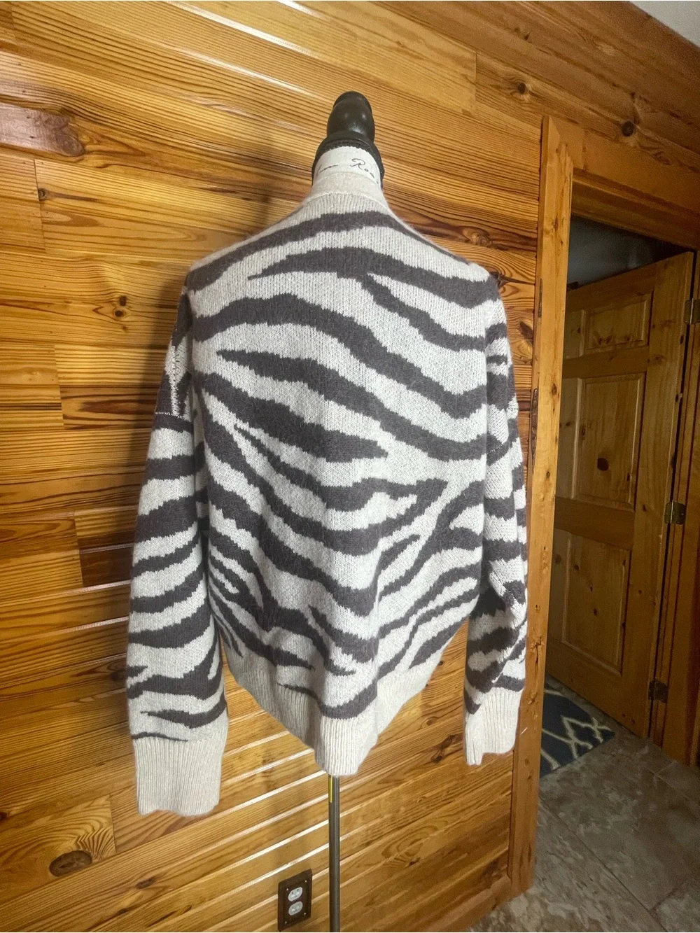 J. Crew Zebra-Print V-Neck Button Cardigan - Cream & Dark Brown